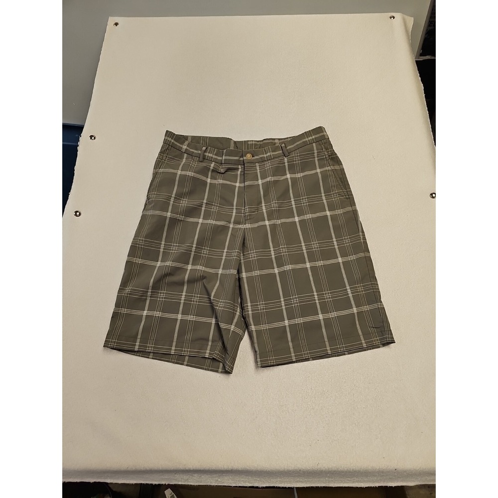 Slazenger Mens Golf Shorts Size 36 Olive Green Plaid Performance Stretch Plaid